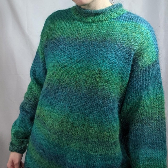 Vintage 90's Mockneck Blue Green Space Gradient Knit Sweater - Picture 3 of 4